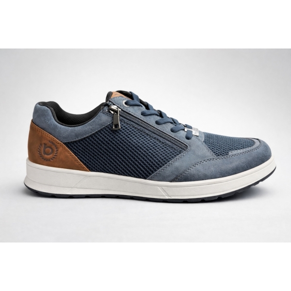 Bugatti Casual Trainer Shoe - Navy / Tan, Shoes