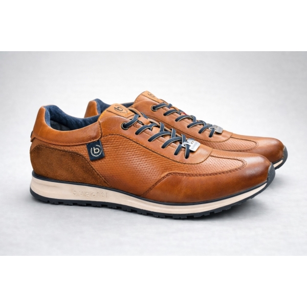 Bugatti Casual Trainer Shoe - Cognac Leather / Suede, Shoes